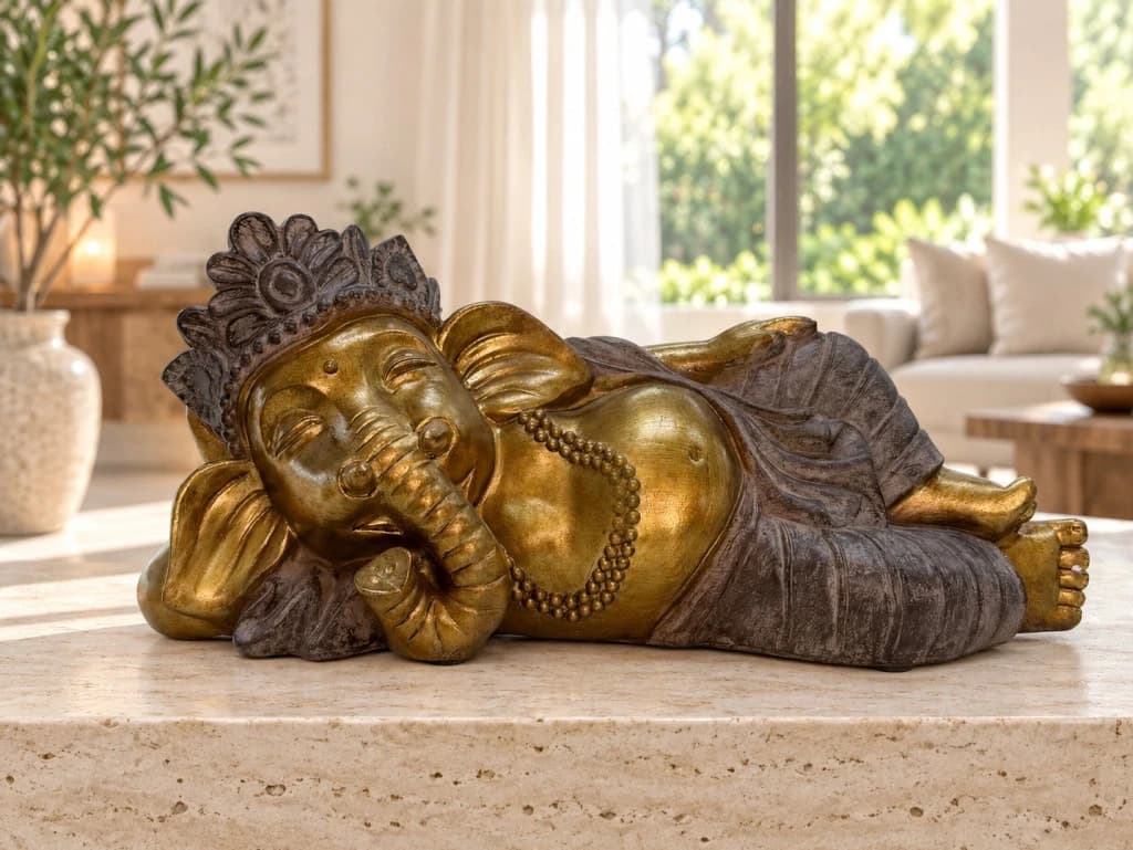Ganesha recostado oro y marron 31.4 cm